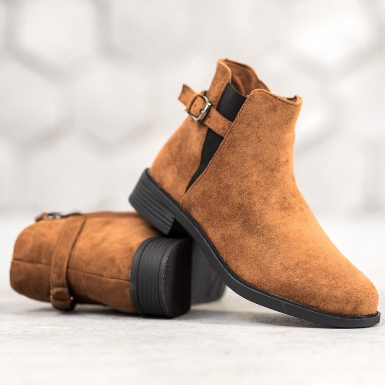 Ideal Shoes Bottines en daim brun 1