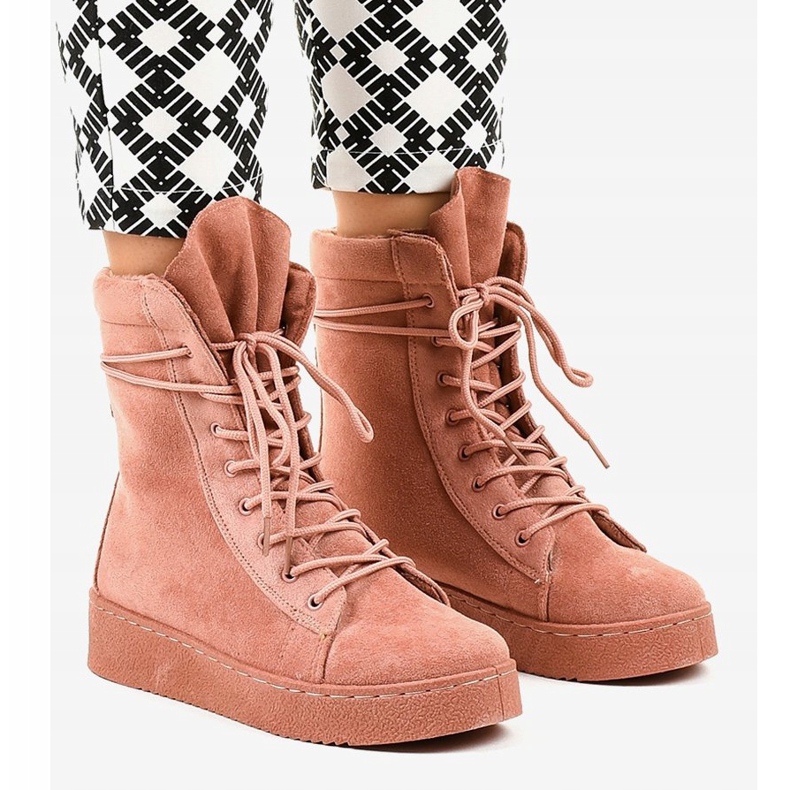 Bottines plates en daim rose 7-3727B 1