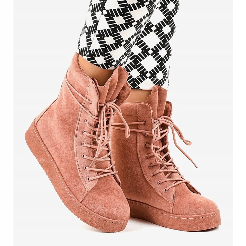Bottines plates en daim rose 7-3727B 2