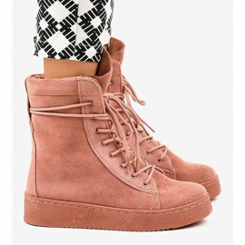 Bottines plates en daim rose 7-3727B 3