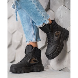 SHELOVET Bottes à lacets à la mode noir 2