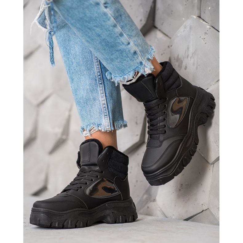 SHELOVET Bottes à lacets à la mode noir 2