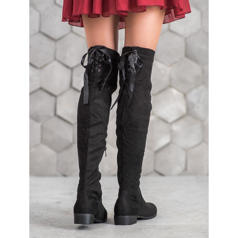 SHELOVET Bottes en daim avec reliure noir 1