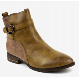 Bottines à talons plats kaki à boucle 3332 1