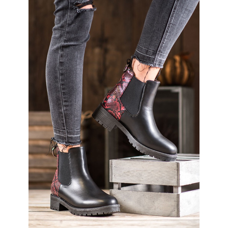 Erino Bottines Chelsea hautes imprimé serpent noir rouge 1