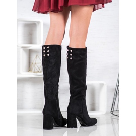 SHELOVET Bottes en daim avec zircon cubique le noir 2