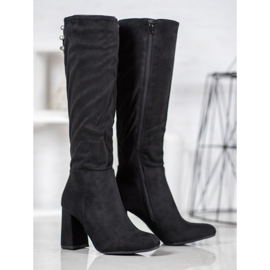 SHELOVET Bottes en daim avec zircon cubique le noir 4
