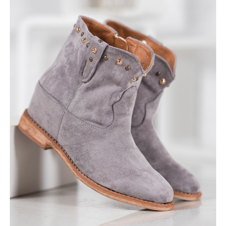 Bella Paris Santiags en daim à jets gris 2