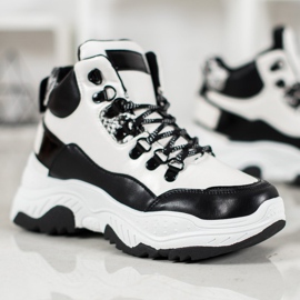 Bella Paris Baskets à lacets à la mode blanc noir 1