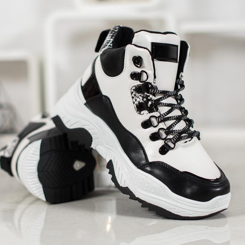 Bella Paris Baskets à lacets à la mode blanc noir 2