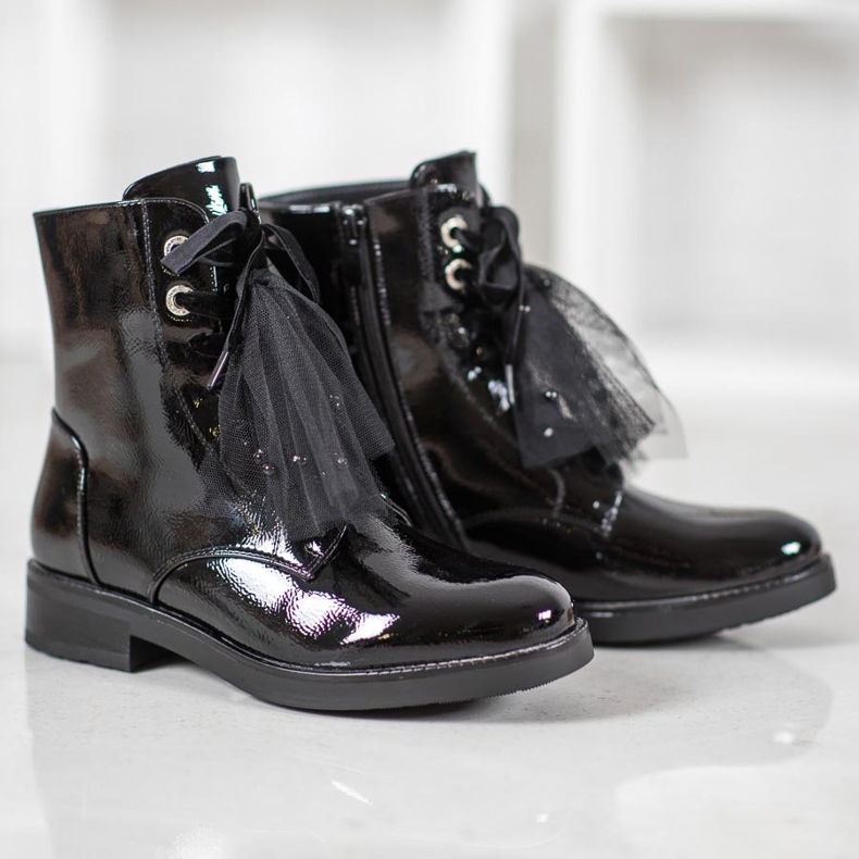 SHELOVET Ouvriers en cuir écologique laqué noir 1