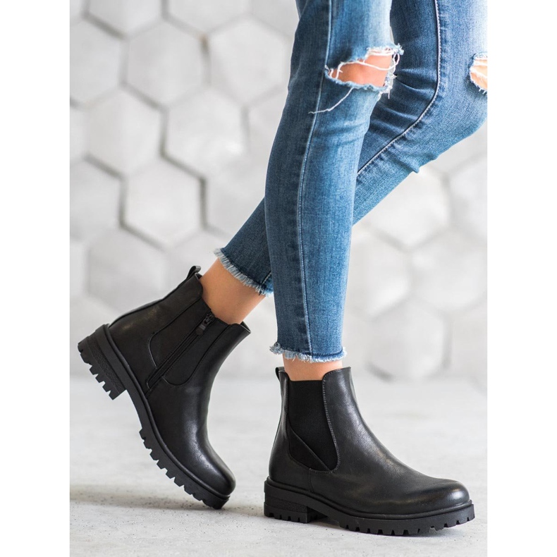 Super Mode Ouvriers classiques en cuir écologique le noir 1