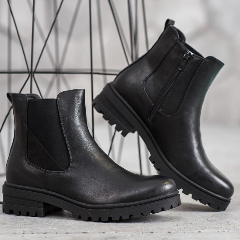 Super Mode Ouvriers classiques en cuir écologique le noir 2