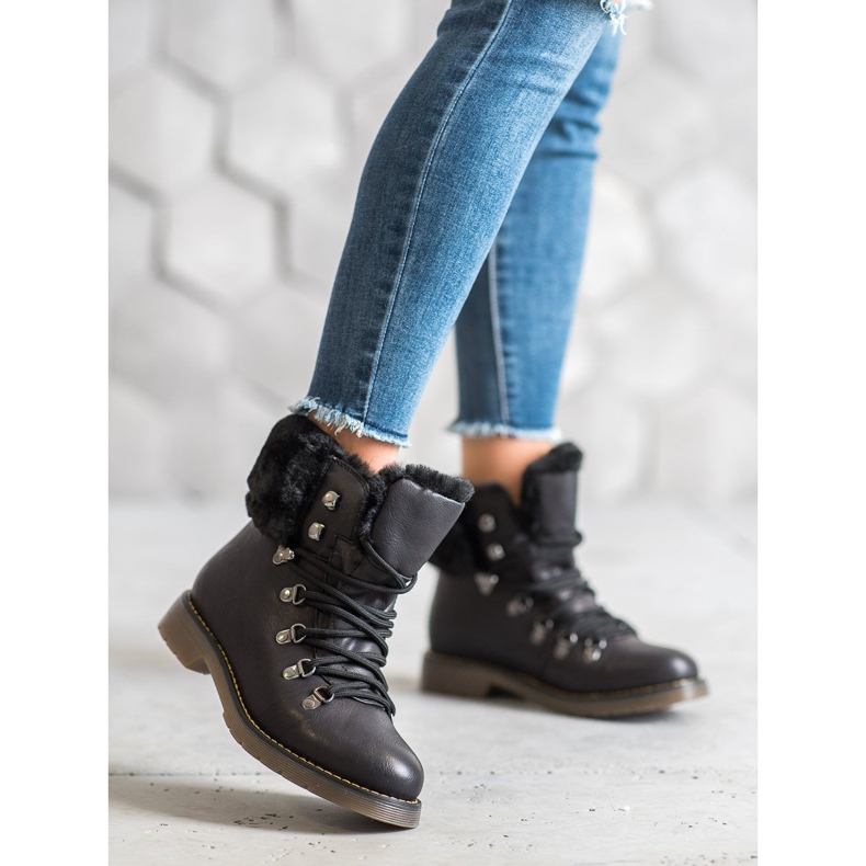 Forever Folie Bottes Avec Fourrure noir 1