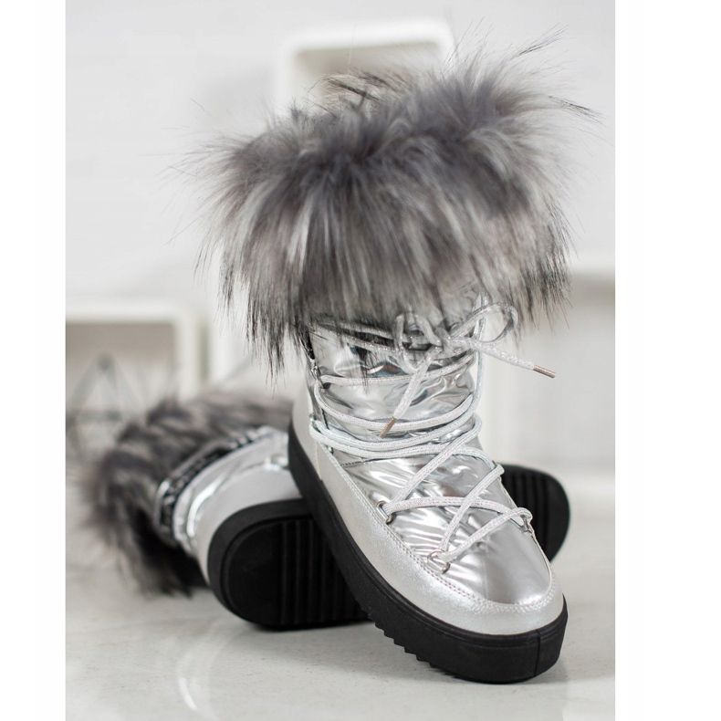 Bella Paris Bottes de neige chaudes avec fourrure gris 1
