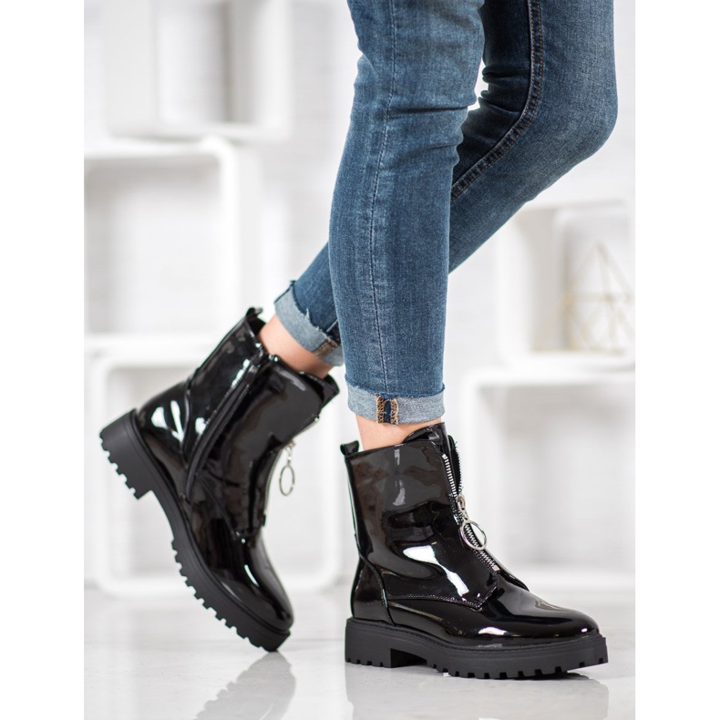 SHELOVET Ouvriers en cuir écologique laqué noir 2