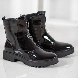 SHELOVET Ouvriers en cuir écologique laqué noir 1