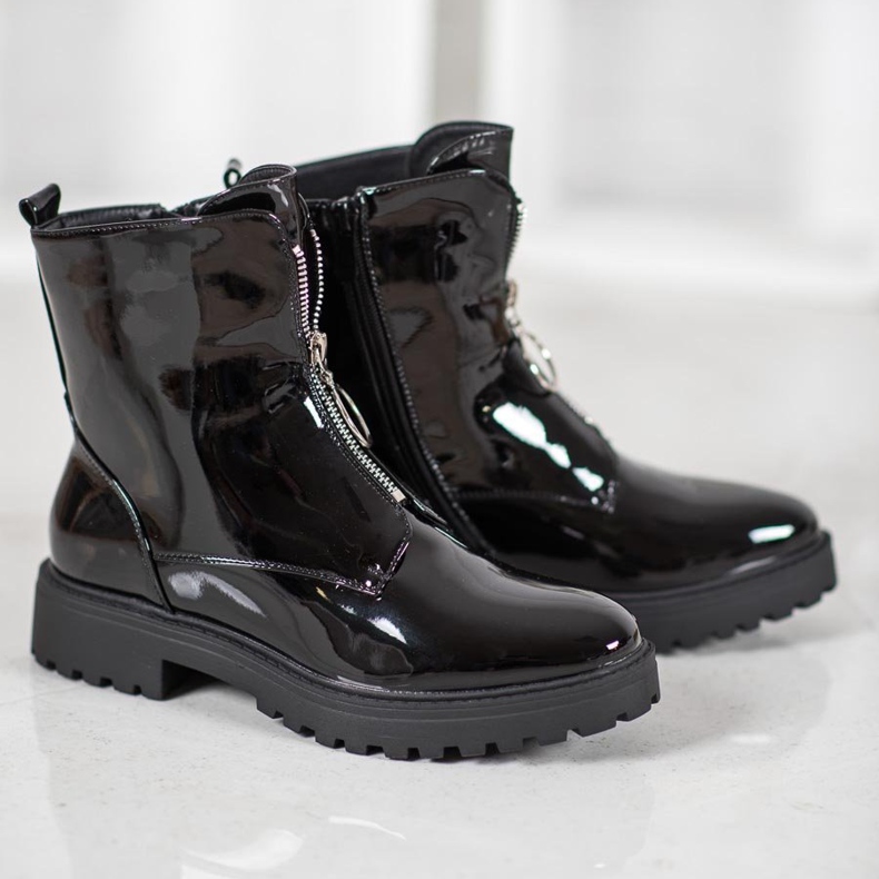 SHELOVET Ouvriers en cuir écologique laqué noir 1