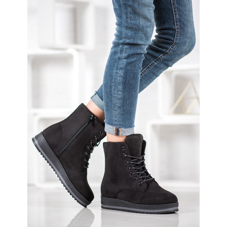 SHELOVET Trappeurs en suède sur la plate-forme noir 2