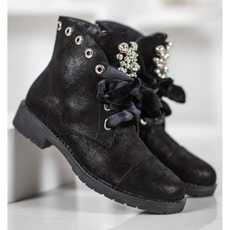 Bella Paris Bottes avec un nœud décoratif noir 1