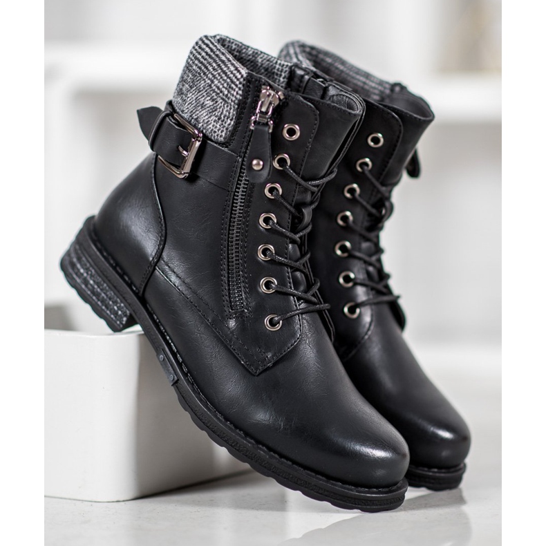 J. Star Bottines à lacets en cuir écologique noir 1