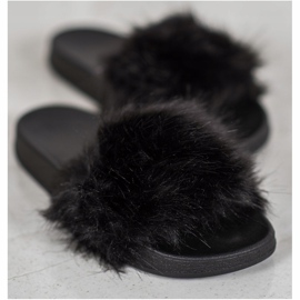 SHELOVET Pantoufles En Caoutchouc Avec Fourrure le noir 1