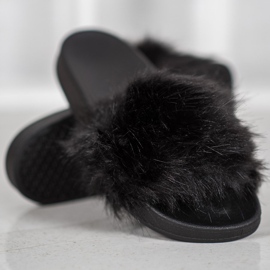 SHELOVET Pantoufles En Caoutchouc Avec Fourrure le noir 2