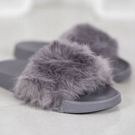 SHELOVET Pantoufles En Caoutchouc Avec Fourrure gris 1