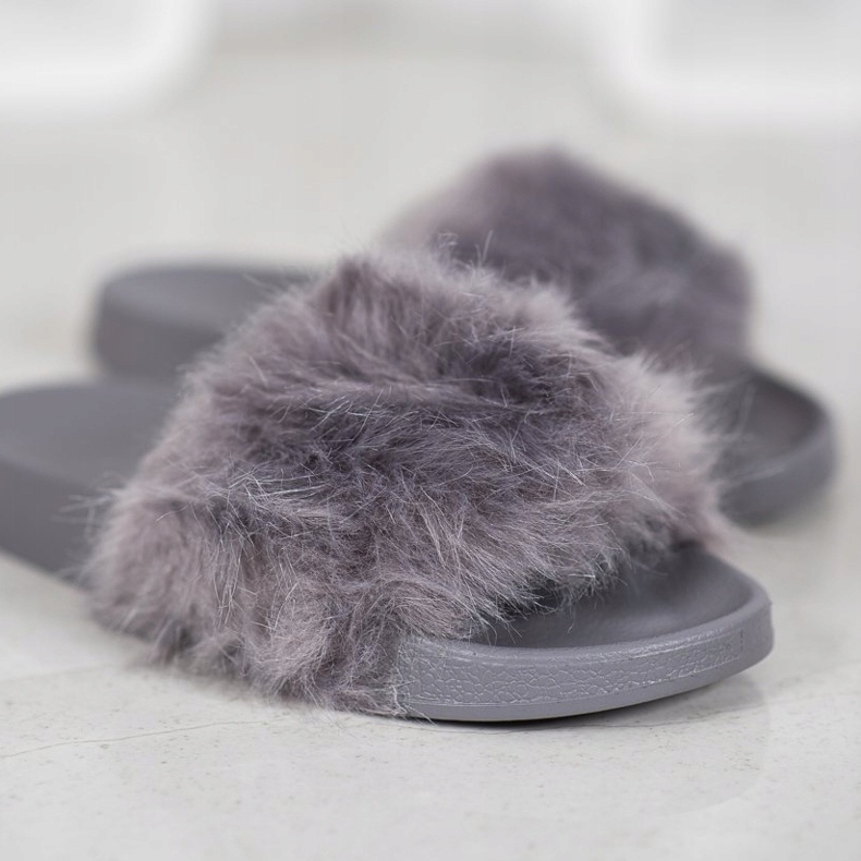 SHELOVET Pantoufles En Caoutchouc Avec Fourrure gris 1 SHELOVET Pantoufles En Caoutchouc Avec Fourrure gris 1