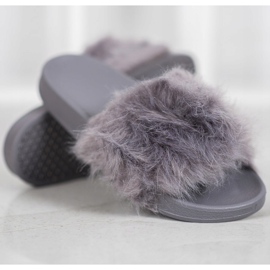 SHELOVET Pantoufles En Caoutchouc Avec Fourrure gris 2