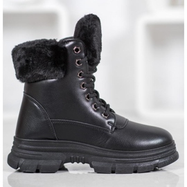 SHELOVET Travailleurs à lacets avec fourrure noir 2