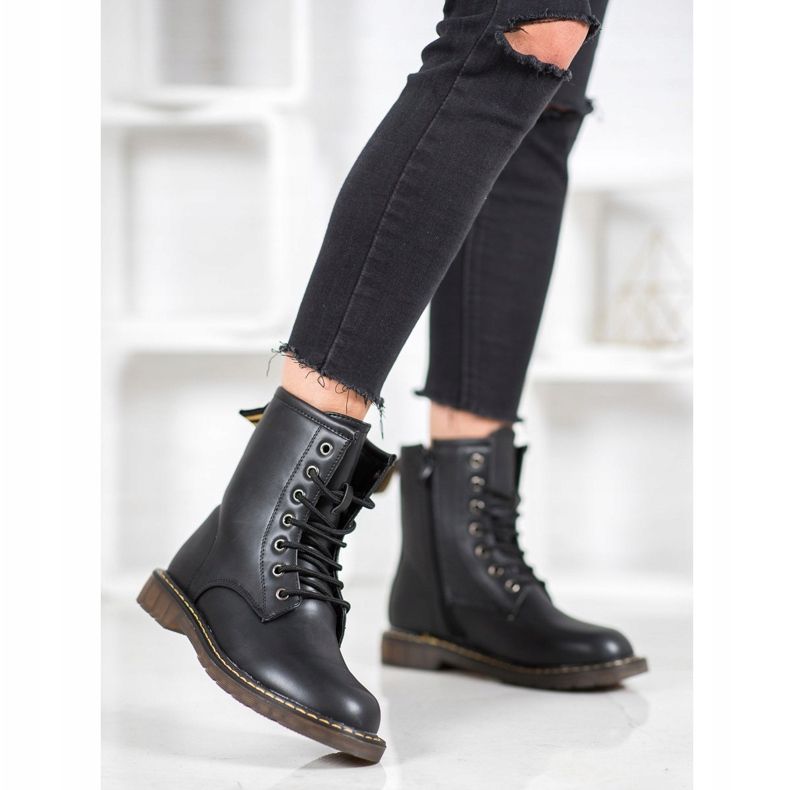 SHELOVET Trappeurs à la mode avec cuir écologique noir 1