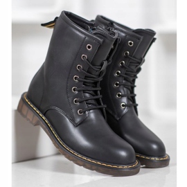 SHELOVET Trappeurs à la mode avec cuir écologique noir 2