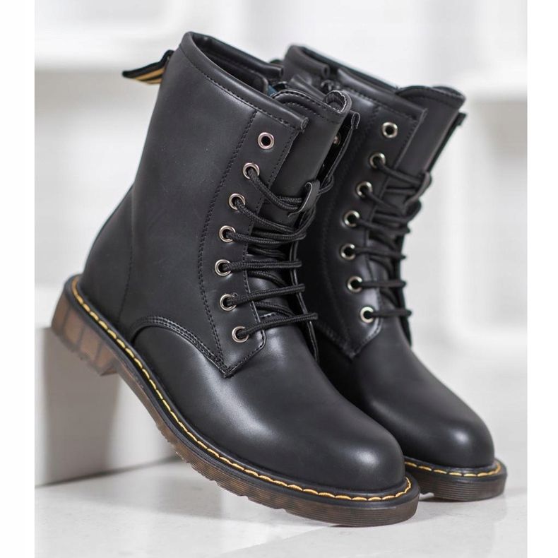 SHELOVET Trappeurs à la mode avec cuir écologique noir 2