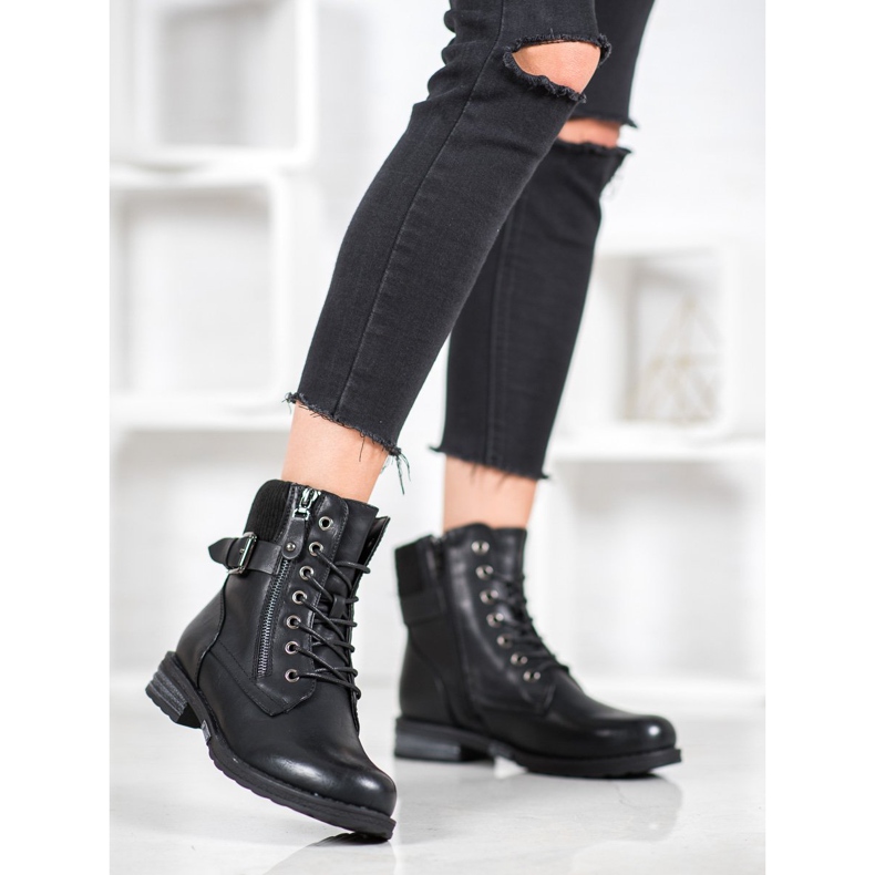 J. Star Bottines à lacets en cuir écologique noir 1