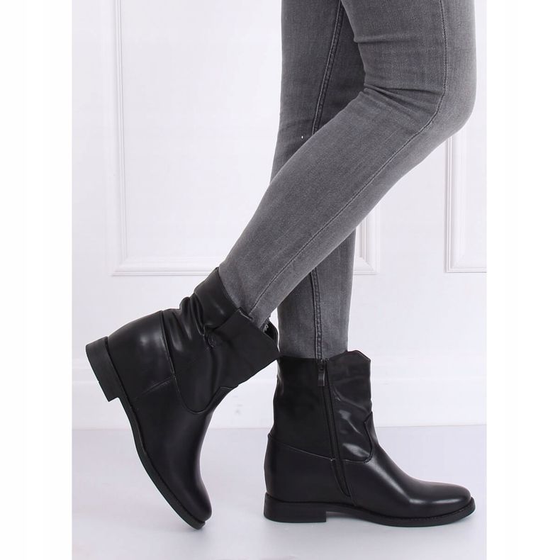 Bottes en grain noir sur un coin caché G-7607 Noir jaune 1