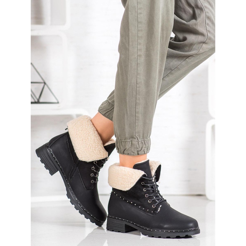 SHELOVET Bottes noires en peau de mouton 2