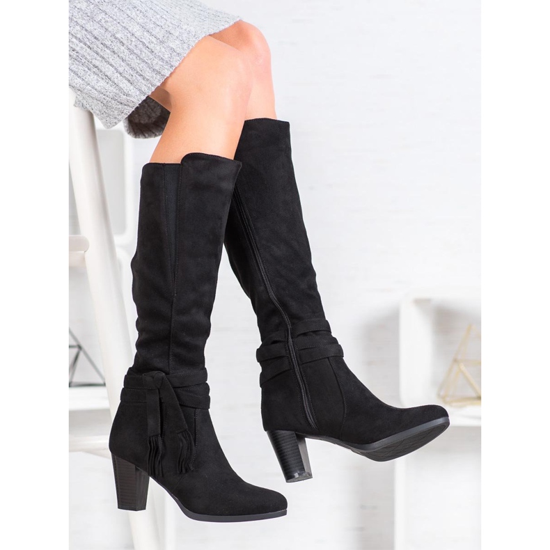 Queen Vivi Bottines en daim à franges le noir 1