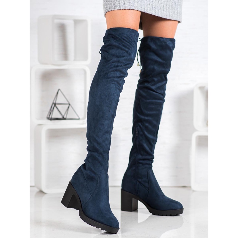 Small Swan Mousquetaires en daim sur un pilier bleu 1