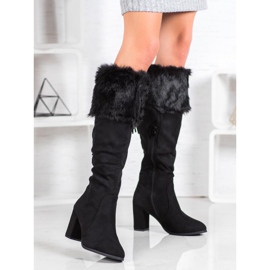 SHELOVET Bottes en daim avec fourrure noir 1