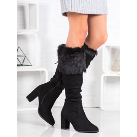 SHELOVET Bottes en daim avec fourrure le noir 2