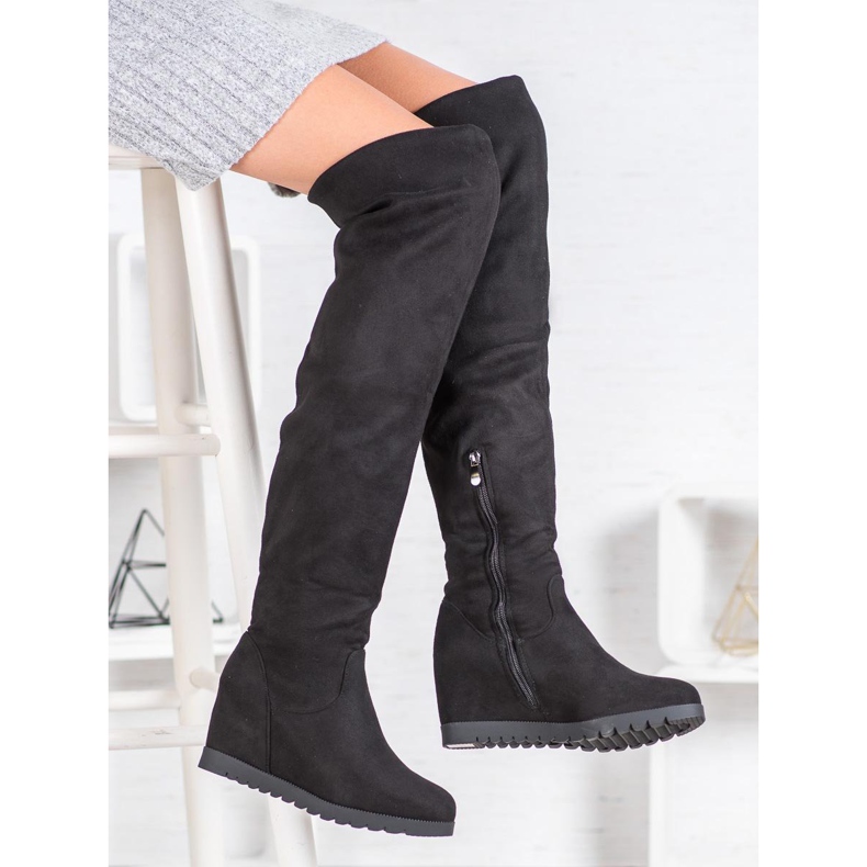 SHELOVET Bottes compensées en daim le noir 2