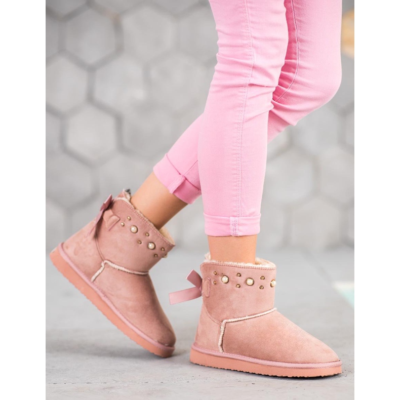 Bella Star Mukluki en daim avec perles rose 2