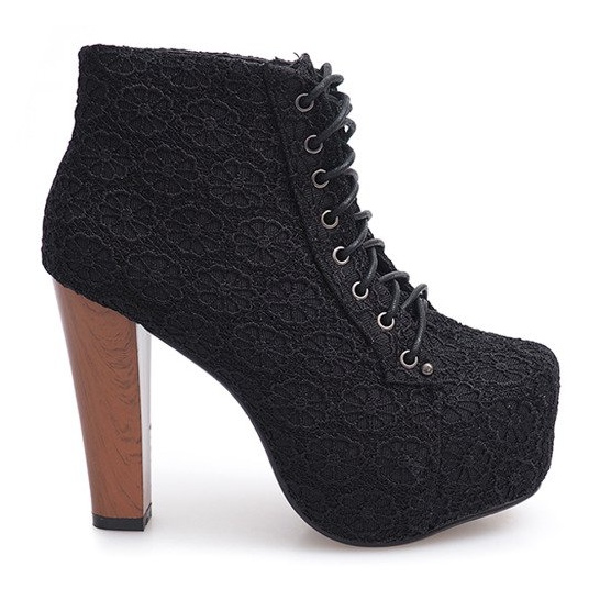 Bottines Lace Solid On Heel K764B Noir 1
