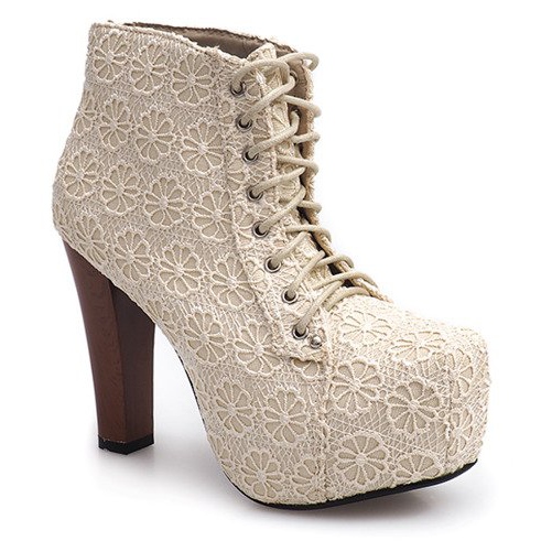 Bottines Unie En Dentelle Sur Talon K764B Beige 1
