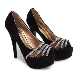 Escarpins en daim sur un talon haut MD7079-1 Noir 1