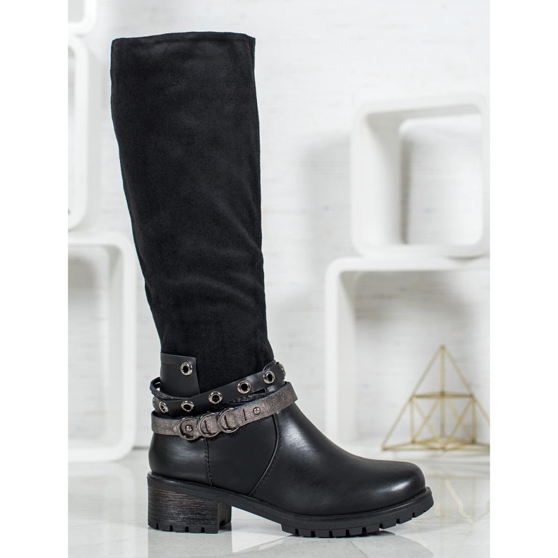 SHELOVET Bottes Avec Strass le noir 1 SHELOVET Bottes Avec Strass le noir 1