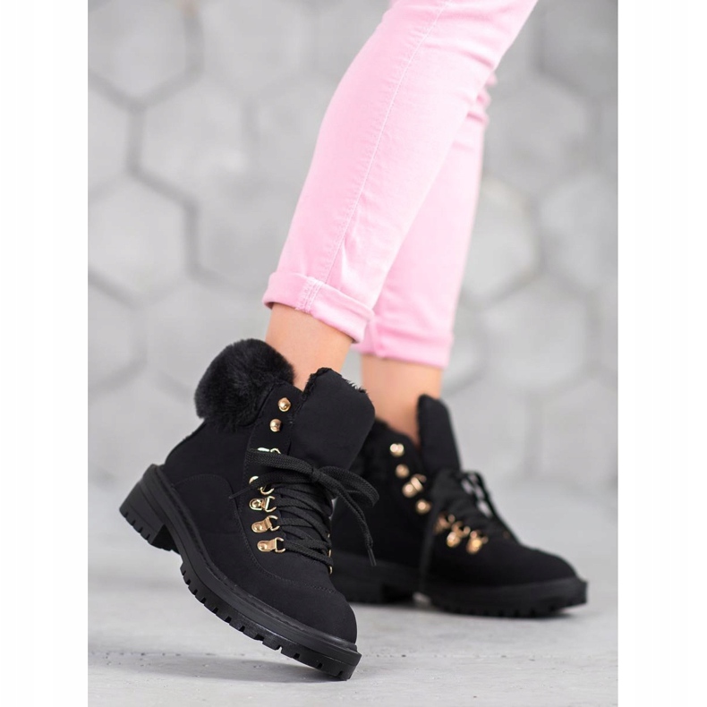 Bottines textile avec fourrure VICES noir 1