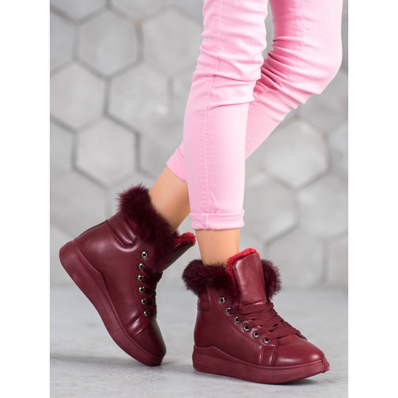 SHELOVET Bottines Nouées Avec Fourrure rouge 1