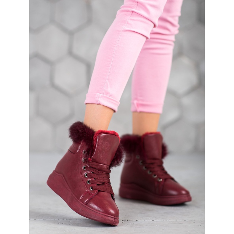 SHELOVET Bottines Nouées Avec Fourrure rouge 2 SHELOVET Bottines Nouées Avec Fourrure rouge 2
